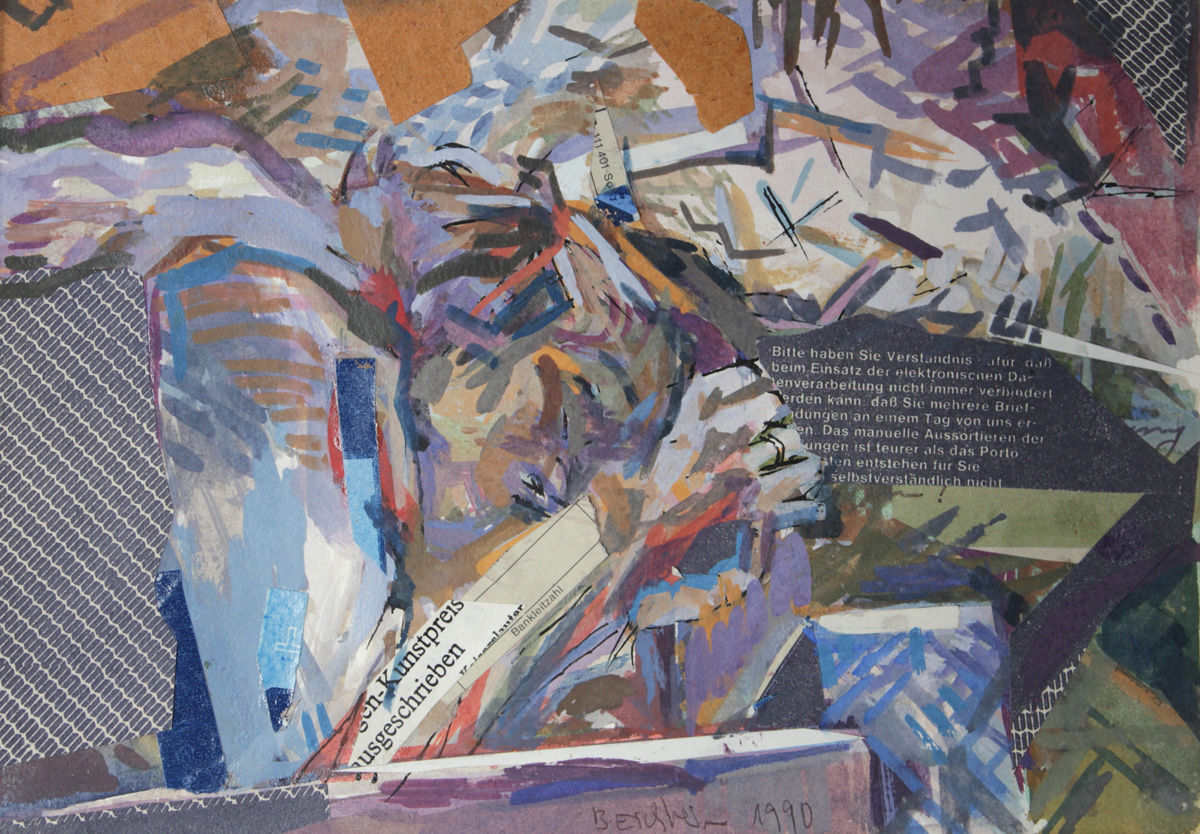 1990 Liebeskummer Diptychon, Collagierte Malerei, 16,3 x 23,5 cm