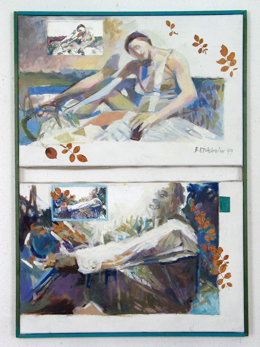 1999 Diptychon Eltern I, Eitempera auf Leinwand und gepresste Rosenblätter, 87 x 62 cm