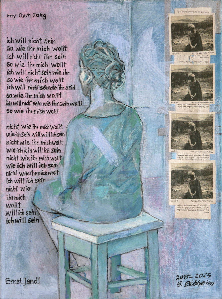 2015 - 2023 Dialog, Gouache mit Collage auf Leinwand, 50 x 37 cm