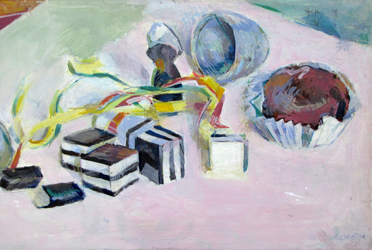 1984 Silvesterschlumpf, Acryl auf Hartfaser, 24 x 40 cm