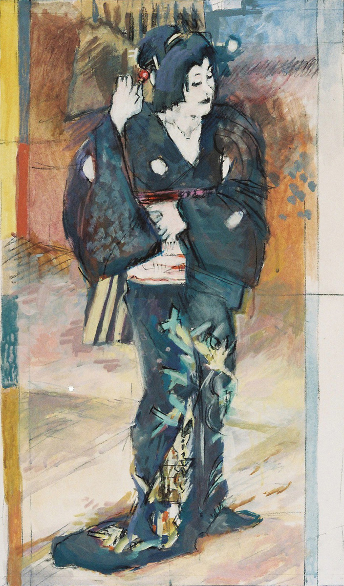 1998 Serie Kabuki, Acryl auf Papier, 58 x 63,5 cm