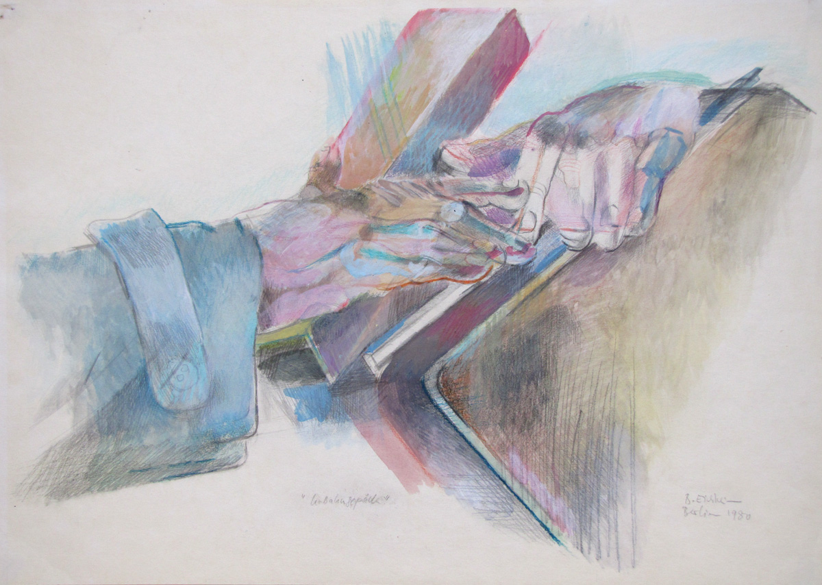 1980 Dypthichon Handgepäck I, Farbzeichnungen auf Papier, je 38 x 52 cm