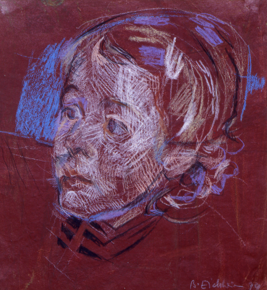 1999 Arbeitsstudie, Kreide auf farbigem Grund, 28 x 24 cm