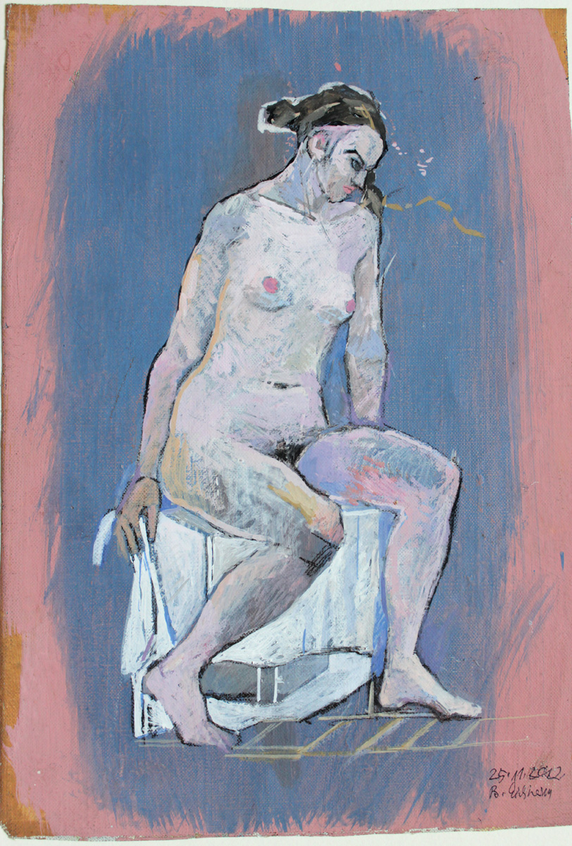 2005 Akt, Gouache auf loser Leinwand, 38 x 27 cm